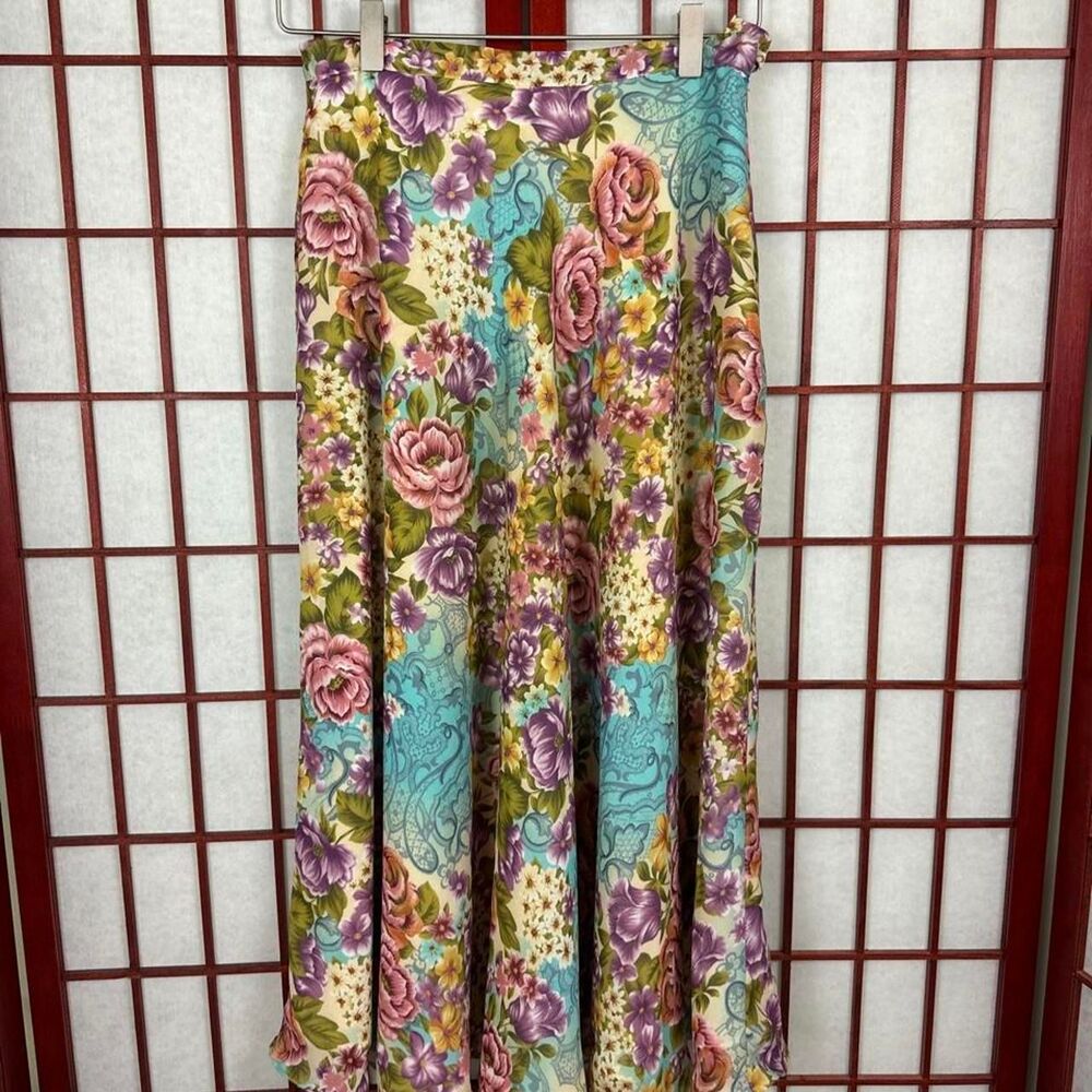 Vintage Colorful Floral Rose A Line Fairycore Whimsical Midi Skirt